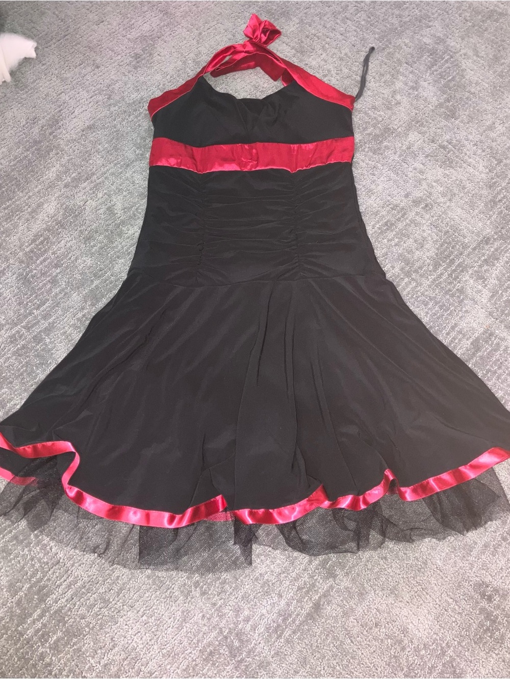 Taboo Black Dress with Red Satin Trim Halter Neck